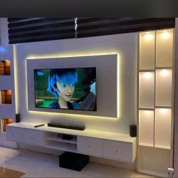 WHITE TV STAND WITH LED LIGHT (MIFU)