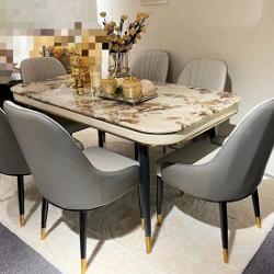 OFF WHITE AND GREY 6 SEATERS MARBLE TOP DINING TABLE (NWAFU)