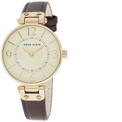 ANNE KLEIN 109168IVBN WOMEN'S TONE AND BROWN LEATHER STRAP WATCH - deluxe.com.ng