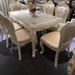 CREAM DINING TABLE BY 6 CHAIRS (HIFU)