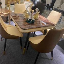 CREAM & BROWN 4 SEATER MARBLE TOP DINING TABLE (NWAFU)