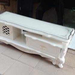 WHITE GLASS TOP TV STAND WITH DRAWER (YOFU)