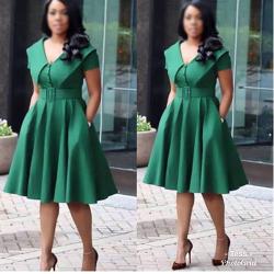 LADIES TOP NOTCH SHINNY GREEN CORPORATE GOWN|(AVAILABLE IN ALL SIZES)