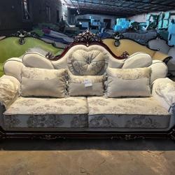 CREAM & DARK BROWN FRAME ROYAL 7 SEATERS SOFA (BENFU)