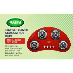 NESTA 92CM 4 BURNER CURVED GLASS GAS HOB |QB4008|(RED)