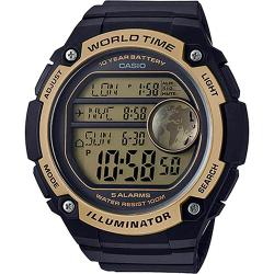 CASIO AE3000W-9AV MEN’S WORLD TIME DIGITAL BLACK/GOLD XL WATCH - Deluxe.com.ng