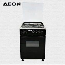 Aeon Gas Cooker 60×60 3 Gas double burner + 1 Electric Hot Plate Inox & Hob (Black Body)