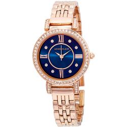 ANNE KLEIN AK/2928NVRG WOMEN’S CRYSTAL ACCENTED ROSE GOLD BLUE DIAL BRACELET WATCH - Deluxe.com.ng