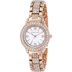 ANNE KLEIN AK/1492MPRG WOMEN’S CRYSTAL ACCENTED ROSE GOLD-TONE BRACELET WATCH - Deluxe.com.ng