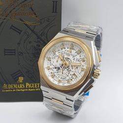 AUDEMARS PIGUET EXQUISITE SILVER METAL WRISTWATCH WITH GOLD & WHITE SCREEN