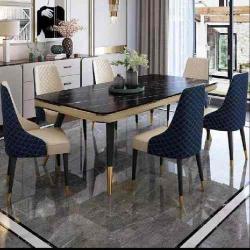 QUALITY DESIGNED WHITE & CREAM RECTANGULAR MARBLE TOP DINING TABLE WITH 6 CHAIRS  - AVAILABLE (SAINT) - deluxe.com.ng