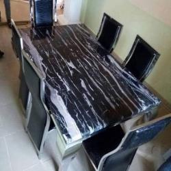 BLACK & WHITE MARBLE TOP DINING  SET BY 6 CHAIRS (1530)