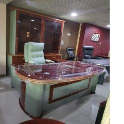 QUALITY GRAY & BROWN OVAL OFFICE TABLE WITH CABINET & DRAWERS - AVAILABLE (AUFUR)- deluxe.com.ng