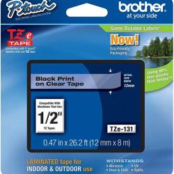 Genuine Brother TZe-131 Labelling Tape – Black on Clear, 12mm wide