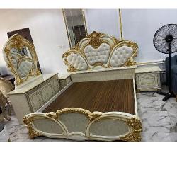 QUALITY DESIGNED CREAM & GOLD BED WITH BEDSIDE DRESSER - AVAILABLE (CHILU) - deluxe.com.ng