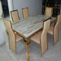 QUALITY DESIGNED ORANGE & GOLD DINING TABLE WITH 6 CHAIRS - AVAILABLE (MOBIN) - deluxe.com.ng