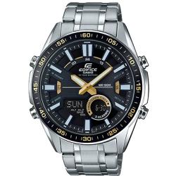 CASIO EDIFICE EFV-C100D-1BVDF MEN’S MULTI-FUNCTIONAL BLACK/GOLD DIAL SILVER BRACELET WATCH