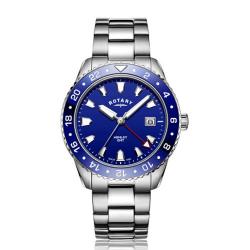ROTARY GB05108/05 MEN’S GMT HENLEY STAINLESS STEEL BLUE DIAL MEDIUM WATCH