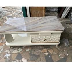 LIGHT BROWN & CREAM MARBLE TOP CENTER TABLE WITH DRAWER (HIFU)