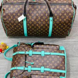 LOUIS VUITTON DESIGNER LEATHER DUFFEL BAG & BACKPACK (BROWN & LIGHT GREEN) (N)