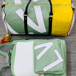 LOUIS VUITTON DESIGNER DUFFEL BAG & BACKPACK (LIGHT GREEN, WHITE & YELLOW) (N)