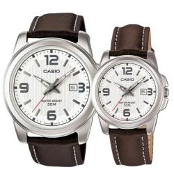 CASIO HIS &HERS ENTICER ANALOG BROWN LEATHER WATCH