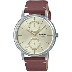 CASIO MTP-B310L-9AVDF MEN’S CHAMPAGNE GOLD DIAL BROWN LEATHER WATCH - Deluxe.com.ng