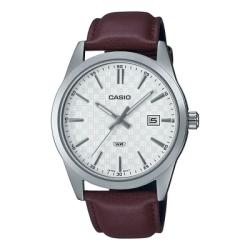 CASIO MTP-VD03L-5AUDF MEN’S ANALOG WHITE DIAL GENUINE LEATHER WATCH