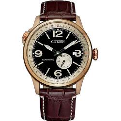 CITIZEN NJ0143-19E MEN’S AUTOMATIC ROSE GOLD CASE DARK BROWN LEATHER WATCH - Deluxe.com.ng