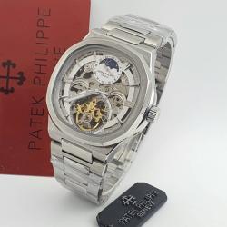 PATEK PHILIPPE EXQUISITE SILVER METAL STRAP WRISTWATCH WITH SILVER DESIGNED SCREEN