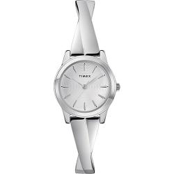 TIMEX T2R987 SILVER CRISS-CROSS STRETCH BANGLE 25MM EXPANSION SMALL WATCH