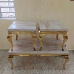 QUALITY DESIGNED WHITE MARBLE & GOLD CENTER TABLE WITH 2 SIDE STOOLS - AVAILABLE (MOBIN) - deluxe.com.ng