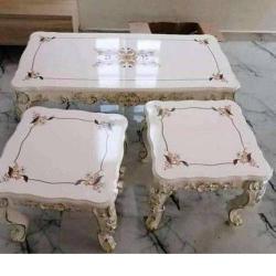 QUALITY DESIGNED WHITE CENTER TABLE & 2 SIDE STOOLS - AVAILABLE (MOBIN) - DEluxe.com.ng