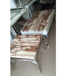 QUALITY DESIGNED LIGHT BROWN MARBLE TOP CENTER TABLE WITH 2 SIDE STOOLS - AVAILABLE (MOBIN) - deluxe.com.ng