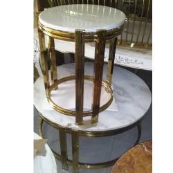 QUALITY DESIGNED WHITE MARBLE TOP & GOLD FRAME ROUND CENTER TABLE & 2 SIDE STOOLS - (JAFU) - deluxe.com.ng