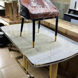 WHITE RECTANGULAR MARBLE TOP DINING & RECTANGULAR GOLDEN BASE (1530)
