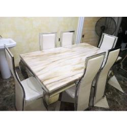 QUALITY DESIGNED WHITE & BROWN TOP DINING TABLE WITH 6 CHAIRS -AVAILABLE (SATEC)-deluxe.com.ng