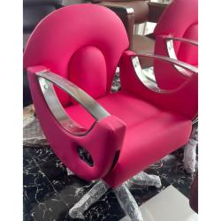 PINK SALON CHAIRS WITH ROLLERS AND SILVER ARM (BLEIN)