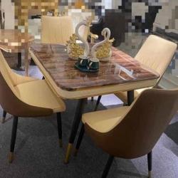 COFFEE BROWN SQUARE MARBLE TOP DINING TABLE 6 CREAM  & COFFEE BROWN (YOFU)