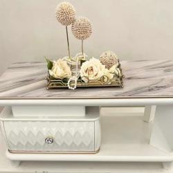 LIGHT BROWN & WHITE MARBLE TOP CENTER TABLE WITH DRAWER( HIFU)