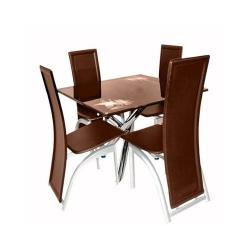 Dining Table Set with 4 Chairs (Brown)