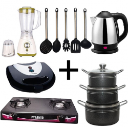 Home and Kitchen Appliances Cooking Combo Bundle – Gas Cooker, Electric Kettle, Toaster, Blender, Kitchen Spoon Set and 3 Set of Non-Stick Pot
