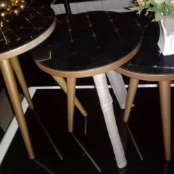 3 PCS OF BLACK ROUND TOP STOOLS WITH 3 BROWN LEGS (1530)