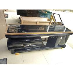 BLACK & GOLD MARBLE TOP TV STAND WITH DRAWER/ CUPBOARD (YOFU)