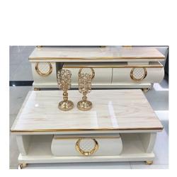 LIGHT BROWN & WHITE MARBLE TOP CENTER TABLE & TV STAND (NEBI)