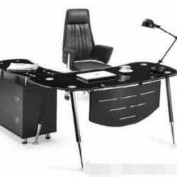 BLACK GLASS TOP OFFICE TABLE WITH 4 LEGS & EXTENSION 1.4 METERS (AMEFU)