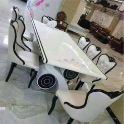 ROYAL WHITE & BLACK MARBLE TOP DINING SET BY 8 CHAIRS (1530)