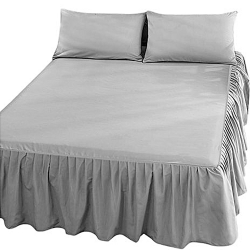 Deluxe Beauty girl Fitted Bed Sheet 39cm Extra Deep Frilled Valance Bedding Sheets Easy Care (Grey)
