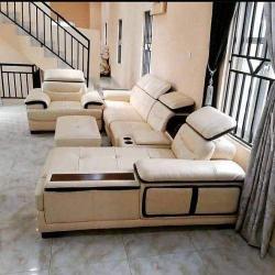QUALITY DESIGNED ROYAL CREAM & LIGHT BROWN FRAME 6 SEATERS SOFA CHAIRS ONLY _ AVAILABLE (LEWO) - deluxe.com.ng