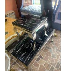 QUALITY DESIGNED BACK MARBLE CENTER TABLE WITH 2 SIDE STOOLS - AVAILABLE (MOBIN) - deluxe.com.ng